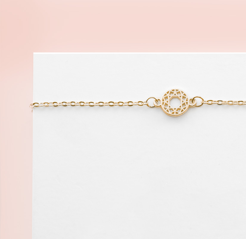 gold bracelet on packaging